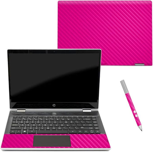 MightySkins Carbon Fiber Skin for HP Pavilion X360 14" (2018) - Solid Hot Pink | Protective, Durable Textured Carbon Fiber Finish | Easy to Apply, Remove, and Change Styles | Made in The USA