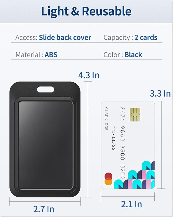Uniclife 20 Pack Sliding ID Badge Holder Hard Black Vertical Plastic Card Case Protector Pouch with Clear Window for Office School ID Credit Cards Proximity Key Cards Driver’s Licenses and Passes