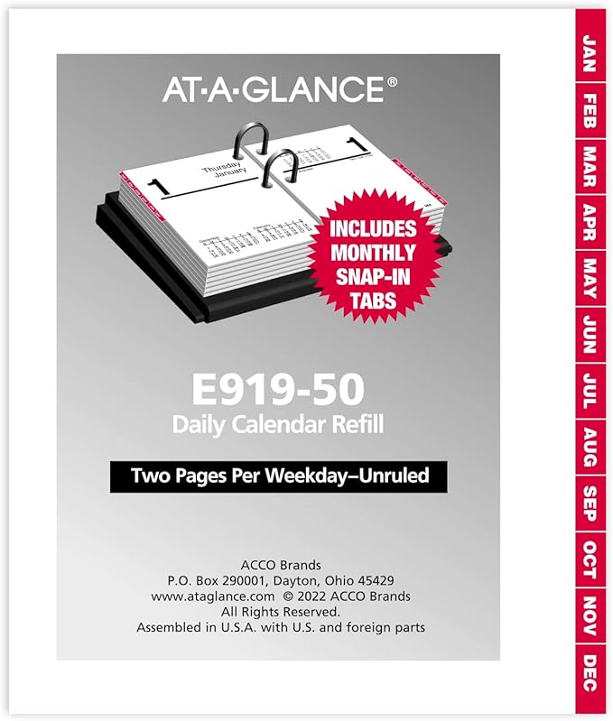 AT-A-GLANCE 2024 Daily Desk Calendar Refill, 3" x 3-3/4", Mini, Loose-Leaf (E9195024)