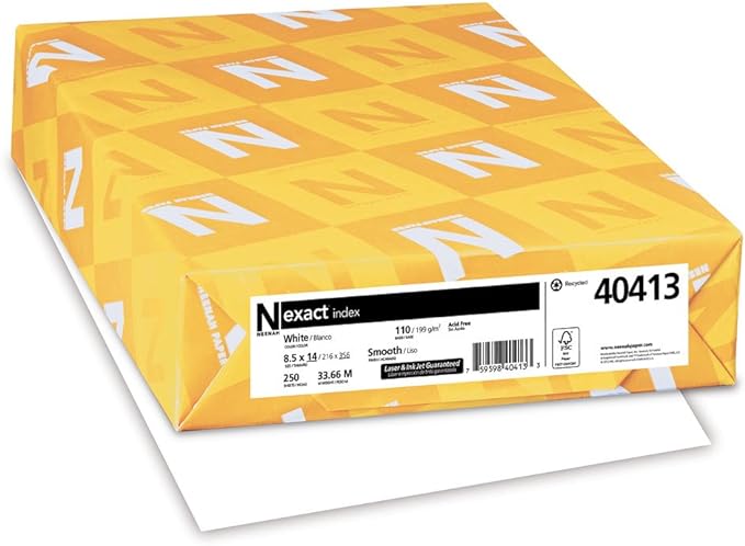 Wausau Exact Index Cardstock, 250 Sheets, White, 94 Brightness, 110 lb, 8.5 x 14 Inches