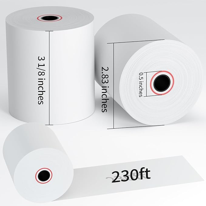 Thermal Receipt Paper Rolls, 3 1/8" x 230ft, 20 Rolls