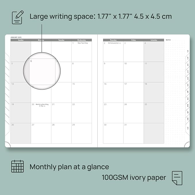 POPRUN Planner 2024-2025, [Large 8.5'' x 10.5'' Hard Cover] Academic Calendar (July 24-June 25) Daily Weekly and Monthly Appointment Book with Hourly Time Slots, Monthly Tabs, 100 GSM - Haze Blue