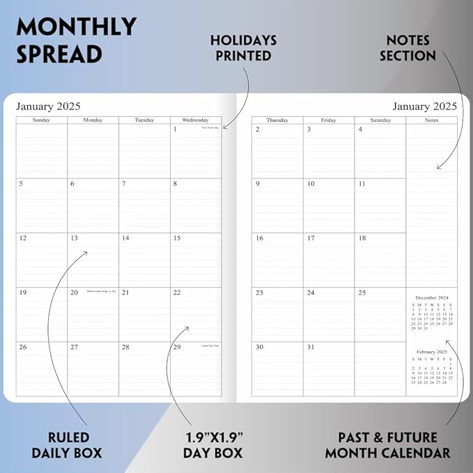 2025 Planner 8.5”x11”, Weekly and Monthly Planner from Jan to Dec 2025, Vegan Leather Cover, Elastic Closure, Rose Gold