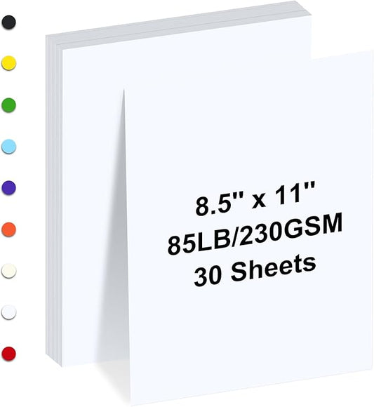 White Cardstock 8.5" x 11 "，30 Sheets Cardstock Paper 85 lb/230 gsm,Bright White Card Stock for Printer,Drawing,Gift tags,Invitations, Cards etc