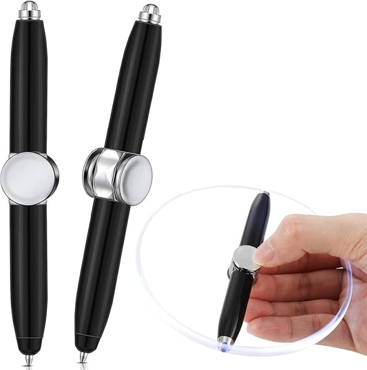 Chinco 2 Pieces Fidget Spinning Pen with LED Light Multi Functional Help Thinking Ballpoint Gift Pen for Adults Students Teenage(Black)