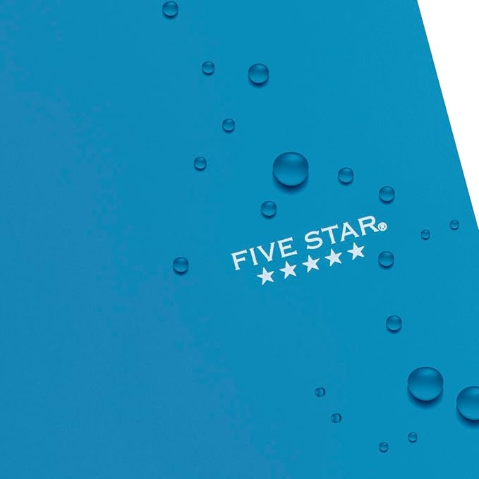 Five Star Spiral Notebook + Study App, 5 Subject, Wide Ruled Paper, Fights Ink Bleed, Water Resistant Cover, 8" x 10-1/2", 200 Sheets, Tidewater Blue (73196)