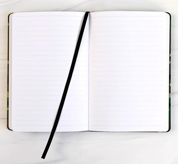 RICCO BELLO Wide Ruled Hardcover Diary Journal School Notebook for Kids, Tweens - Bookmark, Band Closure, Storage Pocket, 5.7 x 8.4 Inches, 192 Pages, (Green Camouflage)