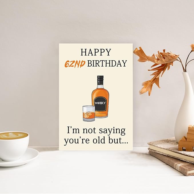Funny 62nd Birthday Card, Best 62nd Birthday Gifts for Women Men, Happy 62nd Birthday Decorations for Woman Man, Whiskey 62 Year Old Bday Decor Card