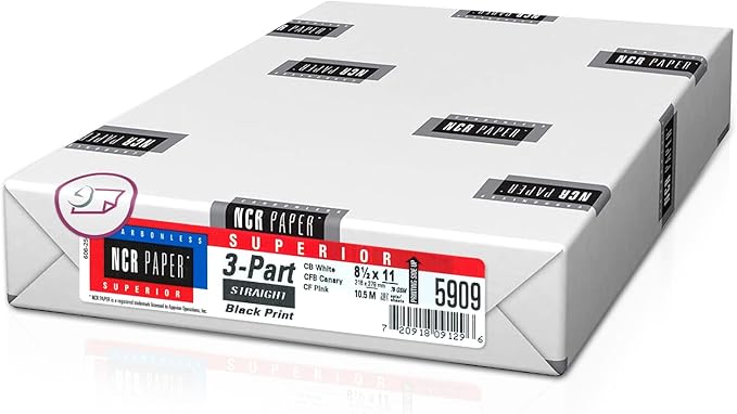 NextDayLabels - Superior Carbon-less NCR, Pre Collated Paper, 500 Sheets Per Pack (8-1/2" x 11" 3 Part Straight, #5909)