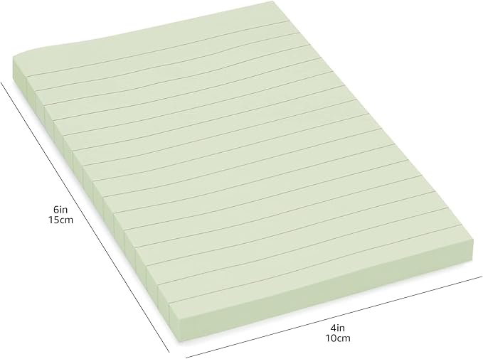 Amazon Basics Sticky Note Pads, Lined, 4x6, Rectangular, Assorted Colors, Pack of 5