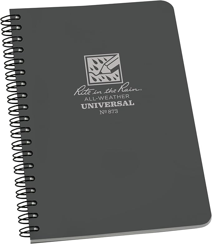 Rite in the Rain Weatherproof Side Spiral Notebook, 4.625" x 7", Gray Cover, Universal Pattern (No. 873)