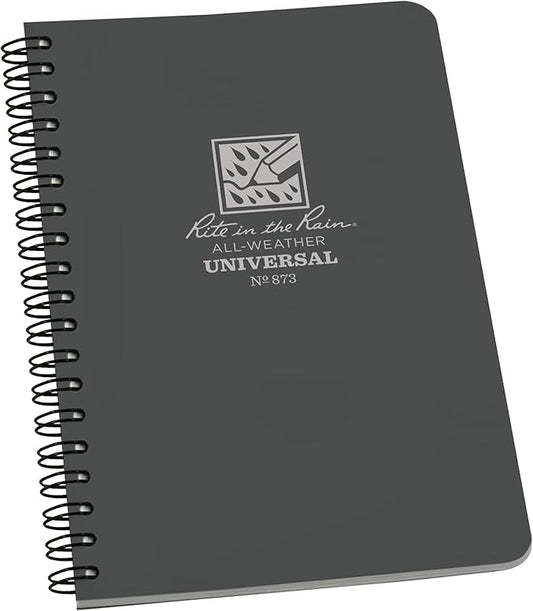 Rite in the Rain Weatherproof Side Spiral Notebook, 4.625" x 7", Gray Cover, Universal Pattern (No. 873)