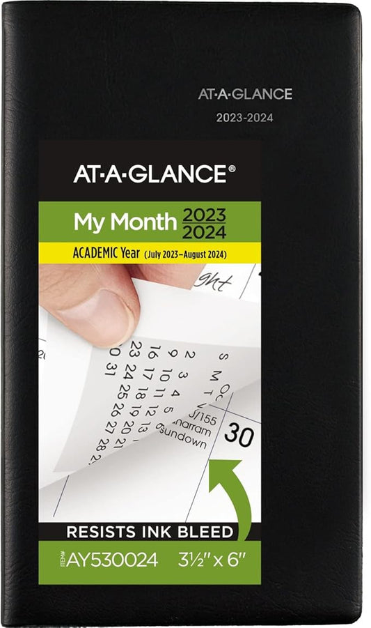 AT-A-GLANCE 2023-2024 Academic Pocket Calendar, Monthly Planner, 3-1/2" x 6", Flexible Cover, DayMinder, Black (AY5300)