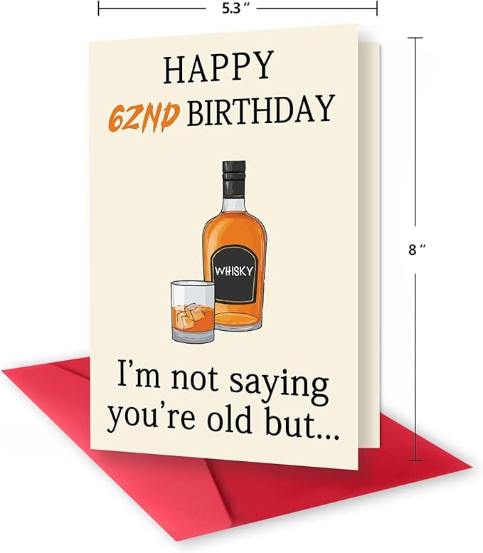 Funny 62nd Birthday Card, Best 62nd Birthday Gifts for Women Men, Happy 62nd Birthday Decorations for Woman Man, Whiskey 62 Year Old Bday Decor Card
