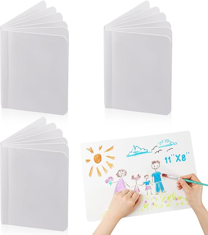 Gueevin 4 Pcs Hardcover Blank Board Book for Kids Chunky Thick Pages Book for Students Adults Sketching Drawing Writing School Office (8 x 11 Inch)