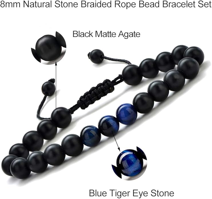 M MOOHAM Natural Stone Bracelets for Men - 8mm Tiger Eye | Matte Agate | Lava Rock Bracelets for Men Teen Boys Gifts Birthday Anniversary Christmas Gifts for Men Teens