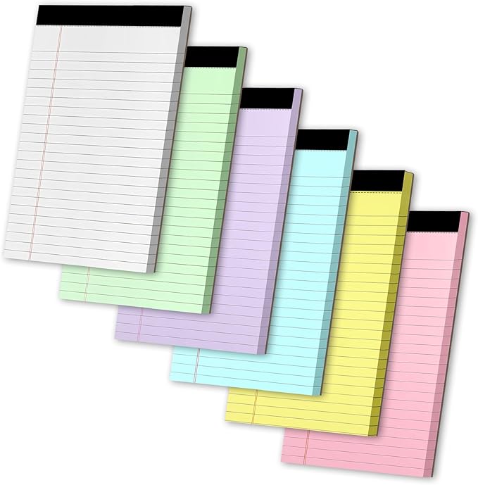WINKIO Legal Pads 5" X 8", 6 Pack Colored Note Pads, College Ruled Yellow Lined Paper Pads, Letter & Legal Ruled Pads, 30 Sheets per Small Writing Pads 5x8 for School, Home, Office, Business