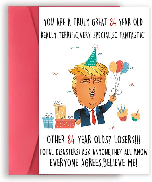 Funny Trump 84th Birthday Card for Grandparents, Humorous Donald 84th Birthday Card Gift for Grandpa Grandma, Great Happy 84th Birthday Gift Decorations for Women Men