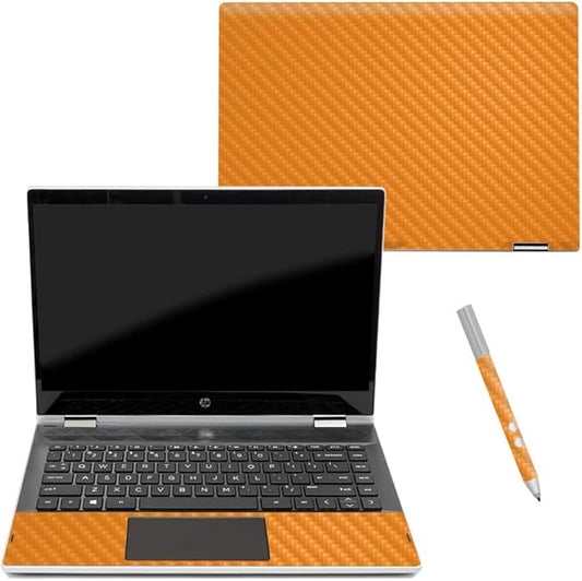 MightySkins Carbon Fiber Skin for HP Pavilion X360 14" (2018) - Solid Orange | Protective, Durable Textured Carbon Fiber Finish | Easy to Apply, Remove, and Change Styles | Made in The USA