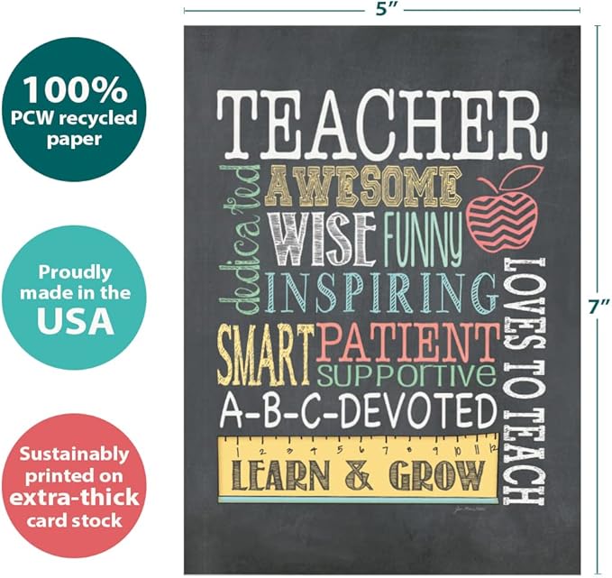 Tree-Free Greetings Teacher Appreciation Cards - Artful Designs - 1 Card + Matching Envelopes - Made in USA - 100% Recycled Paper - 5"x7" - Lighthearted, For Teacher, Awesome Teacher (GO64452)