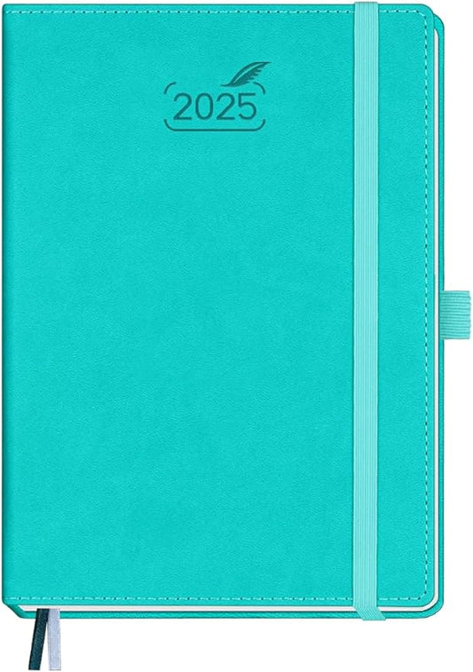 BEZEND 2025 Planner Daily Weekly & Monthly 5.8" x 8.5" (Jan - Dec 2025) Agenda 2025 Vertical Calendar Book with Hourly Schedule, Monthly Tabs, Pen Holder, Vegan Leather Hard Cover - Turquoise
