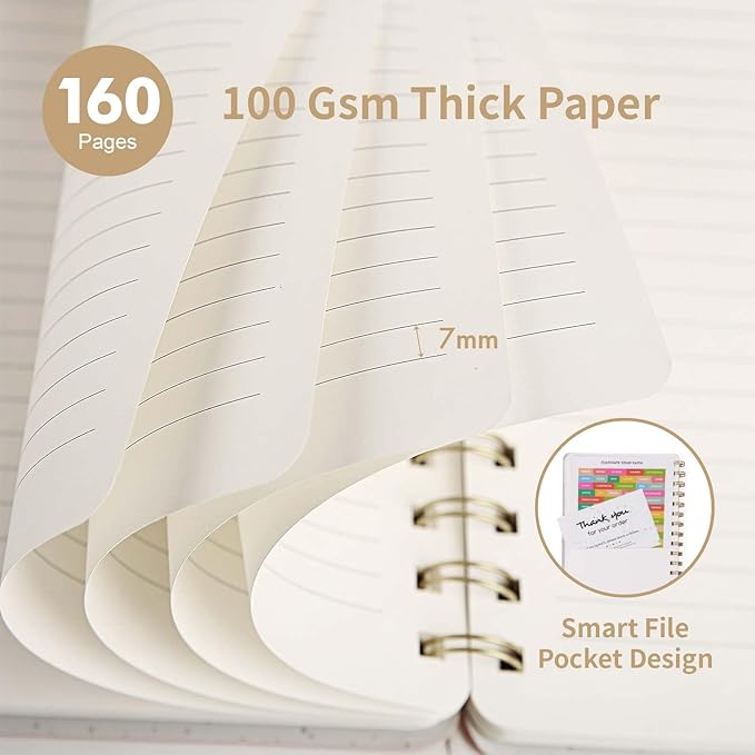 Lined Spiral Notebook College Ruled A5 Journal Book for Note Taking, 160 Pages Writing Journal for Office and Home School Supplies 5.75x8.125 inch - Khaki