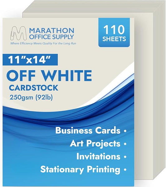 MOS Cardstock Paper – 11” x 14”, 250 GSM, 110 Sheets – Heavyweight Off White Poster Board Paper for Menus, Certificates & Crafts – Smooth Finish, Printer-Friendly