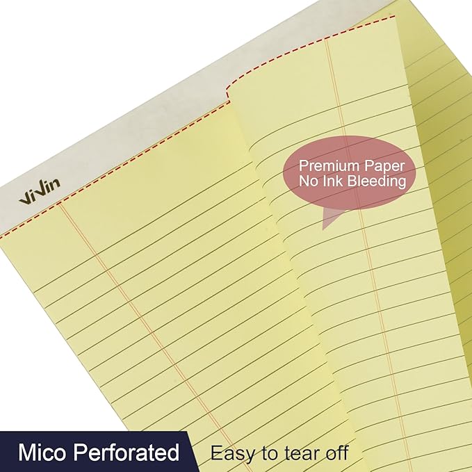 ViVin 5 x 8 Inch Legal Pads, 6 Pack, Narrow Ruled, 50 Sheets Per Writing Pad, Perforated Note Pads Ideal for Home, Office, Business, 300 Sheets (6 Pack of 50), Canary Yellow Paper