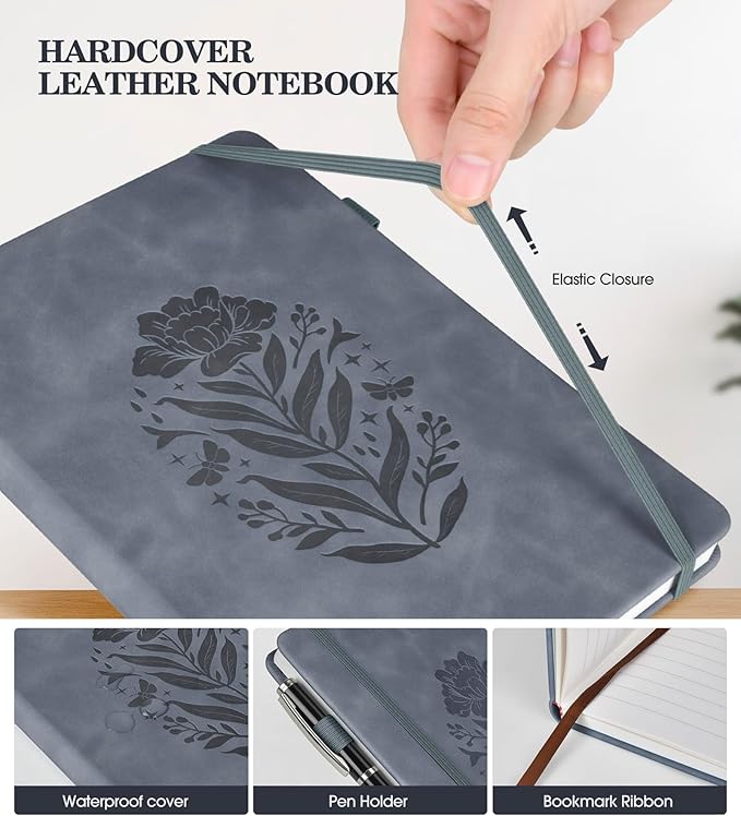 Lined Journal Notebook for Men Women, A5 Leather Journals for Writing, 200 Pages College Ruled Journal Notebook, Travel Daily Journal Notebook for Work School, Note Taking 5.75'' X 8.38'' Grayblue