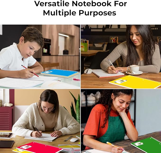 Spiral Notebooks, 12 Pack, 1 Subject Notebook, Wide Ruled, 70 Sheets, 8 x 10-1/2", 3 Hole Punched, School Supplies, Bulk Single Subject Spiral Notebook Bulk, Assorted Colors Pack of Notebooks