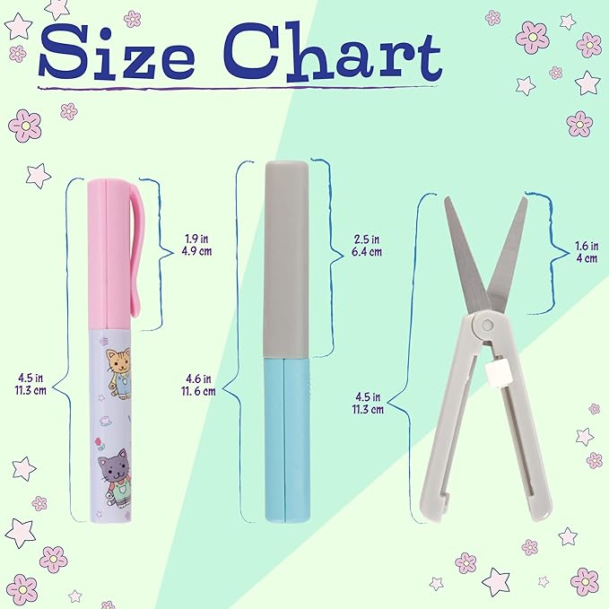 JubileeYarn Portable Travel Safety Scissors, Pen & Push Folding Style - Garden Kitty Pen, Dark Blue Pen, Dark Blue Push