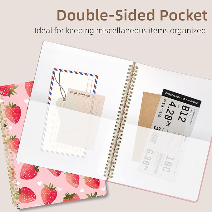 Cute Spiral Notebook journal A4 Aesthetic Pretty Design for Women Girls Kawaii with Pocket, 8.5 x 11 inch, Lined, Strawberry