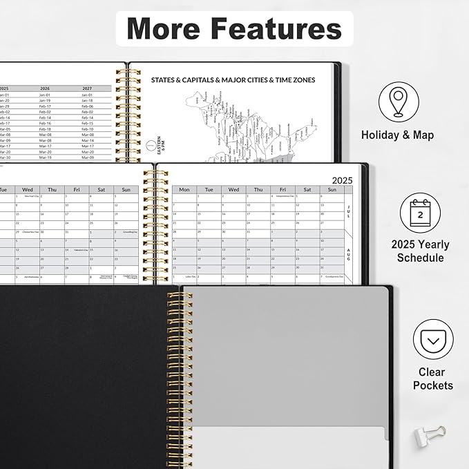 SUNEE 2025 Appointment Book, Quarter-Hourly, Weekly & Monthly - from January 2025 - December 2025, 8.5"x11" Weekly Planner, Flexible Cover, Note Pages, Pockets, Bookmark, Spiral Binding, Black