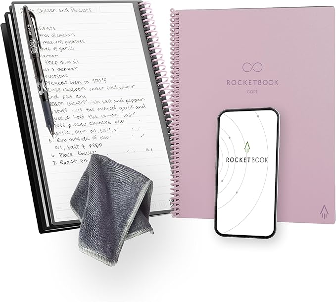 Rocketbook New Core Reusable Spiral Notebook, Executive Size 6x8.8, Pink - Lined Pages, App-Connected, Erasable, Durable Cover, Ideal for School, Work, and Creative Projects (Pack of 1)