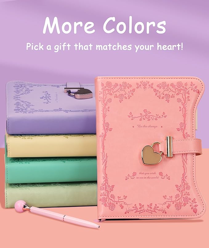 Diary with Lock and Keys for Girls Gift Ideas, 360 Gold Edged Pages Journal for Women, B6 Refillable Notebook for Writing with Pen and Bookmark (Garden Purple)