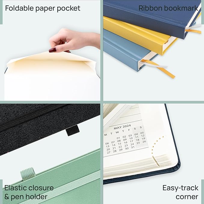 POPRUN Planner 2024-2025, [Large 8.5'' x 10.5'' Hard Cover] Academic Calendar (July 24-June 25) Daily Weekly and Monthly Appointment Book with Hourly Time Slots, Monthly Tabs, 100 GSM - Light Yellow
