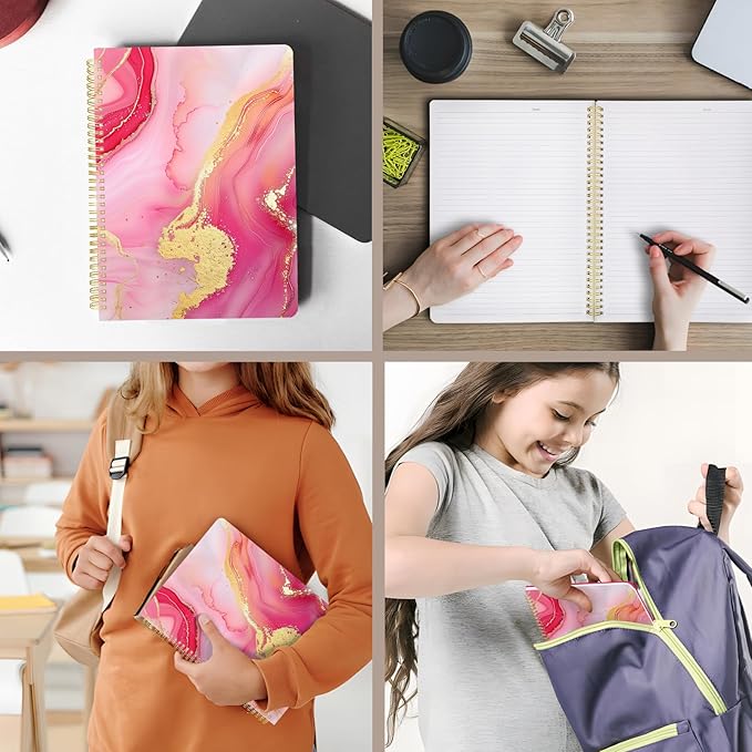 Cute Spiral Notebook journal A4 Aesthetic Pretty Design for Women Girls Kawaii with Pocket, 8.5 x 11 inch, Lined, Marble