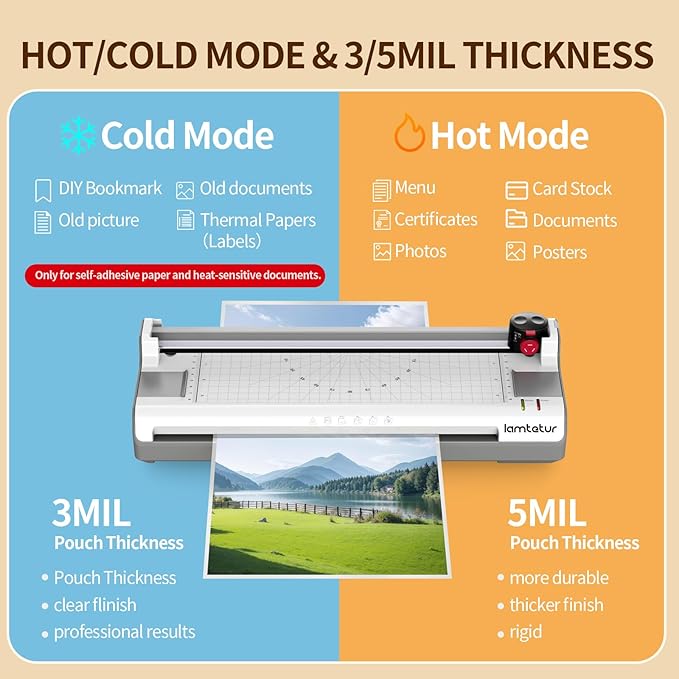 Laminator Machine 13Inch Wide with 120 Letter Size Laminating Sheets for A3/A4/A6,11X17 Thermal Hot&Cold Lamination Laminated 3-5Mil with Paper Cutter, Corner Rounder for Office Home School Teacher