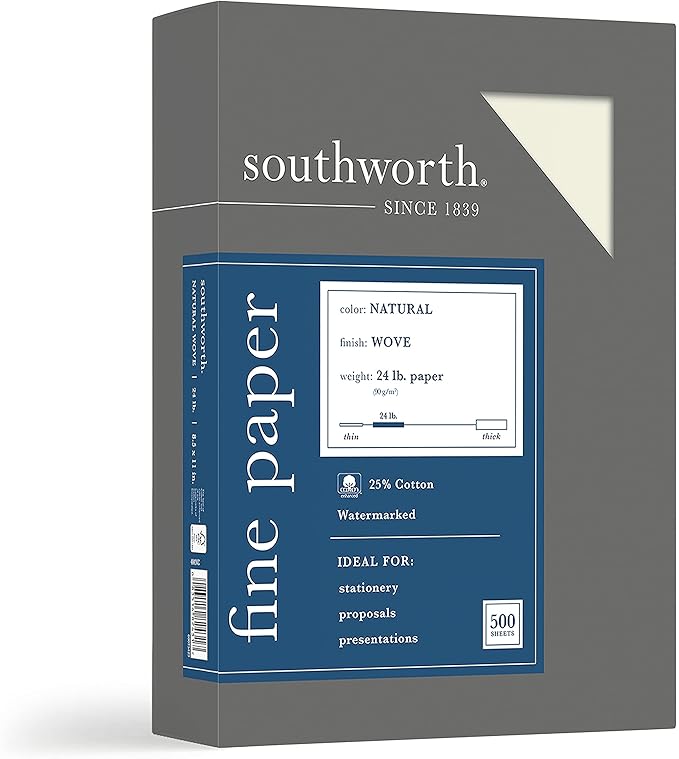 Southworth 404NC 25% Cotton Business Paper Natural 24 lbs. Wove 8-1/2 x 11 500/Box FSC