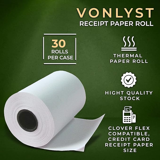 Thermal Paper Roll for Clover Flex Receipt Paper 2 1/4 x 55 (30 rolls)