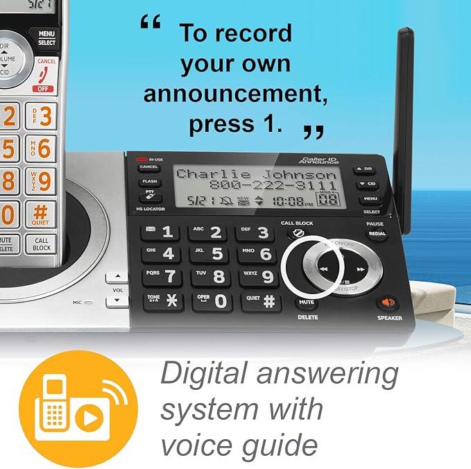AT&T CL83207 DECT 6.0 Expandable Cordless Phone with Smart Call Blocker, Silver/Black with 2 Handsets