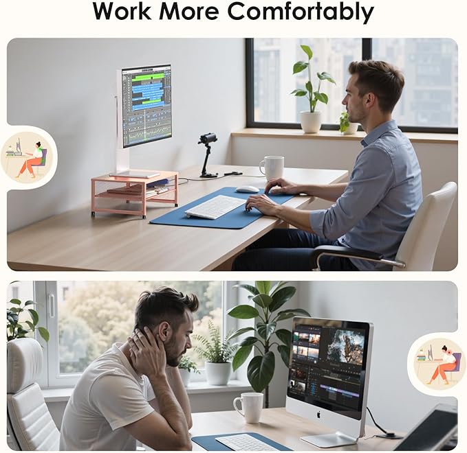 2-Tier Computer Monitor Stand Riser, Desk Organizer for Monitor, Printer & Laptop Stand, Desktop Workspace Organizers for Office Supplies(Rose Gold)