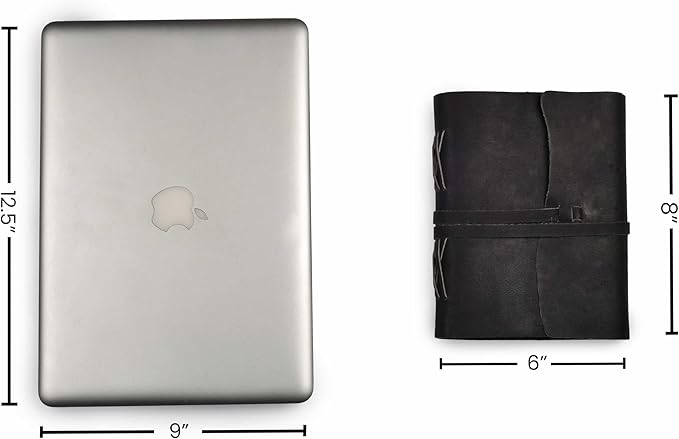 LEATHER VILLAGE Leather Bound Journal - Black, 8"X6", 220 Pages - Vintage Blank Paper Diary for Writing, Drawing, Sketchbook, and Travel Notebook - Ideal for Women and Men