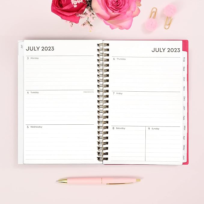 Blue Sky July 2023- June 2024 Academic Year Weekly and Monthly Planner, 5" x 8", Frosted Flexible Cover, Wirebound, Roosevelt Pink (144704)
