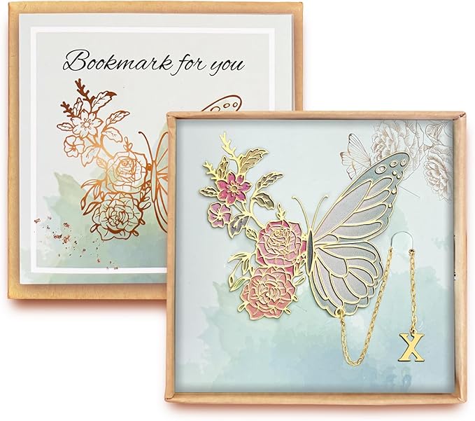 Metal Butterfly Bookmark for Women Cute Book Lovers Gift Butterfly Bookmarks Inital Book Mark Gifts for Reading Women Friend Teacher Appreciation Gifts Mom Birthday Valentines Day Christmas Gift, X