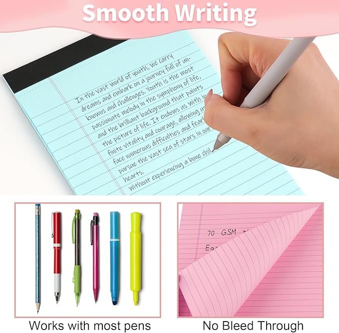 WINKIO Legal Pads 5" X 8", 6 Pack Colored Note Pads, College Ruled Yellow Lined Paper Pads, Letter & Legal Ruled Pads, 30 Sheets per Small Writing Pads 5x8 for School, Home, Office, Business