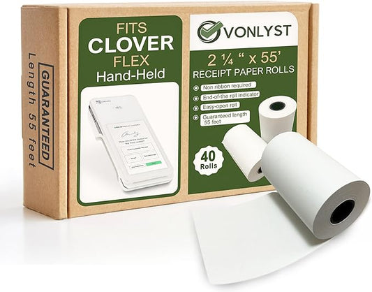 Thermal Paper Roll for Clover Flex Receipt Paper 2 1/4 x 55 (40 rolls)