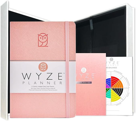 Pro - Goal Setting Planner to Increase Productivity and Achieve Personal and Business Goals. 12 Month Undated Daily, Weekly and Monthly Journal Organizer with Calendar (Pink)
