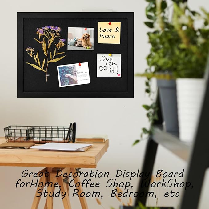 Black Cork Board Black Bulletin Board Pin Display Board for Wall Corkboard Black Pushpin Board Vision Board Picture Photo Felt Board for Memos, Photos, Home, Kitchen, Office, 22.8"x17"