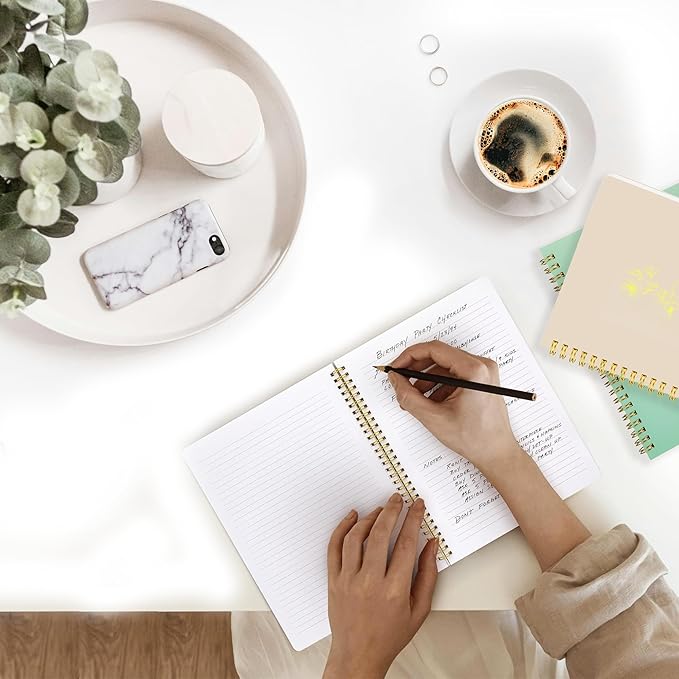 Spiral Notebook Journal For Women & Men College Ruled Notebook With Large Pockets And Lined Pages - Perfect to Stay Organized and Boost Productivity at Work or Note Taking (Off-White)